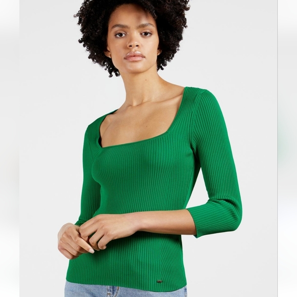Ted Baker London Sweaters - Ted Baker Green Rib Square Neck Top Medium